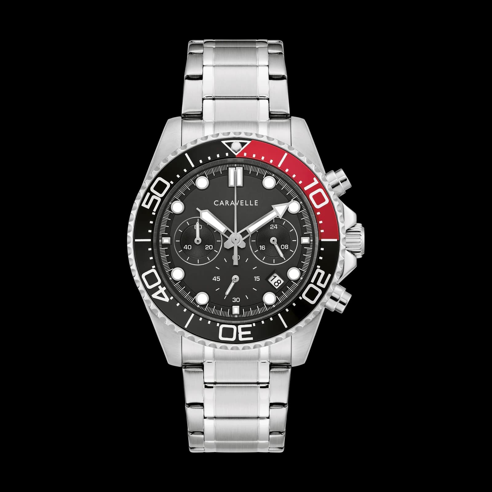 Caravelle Dive Chronograph 43B182, Red and Black Bezel