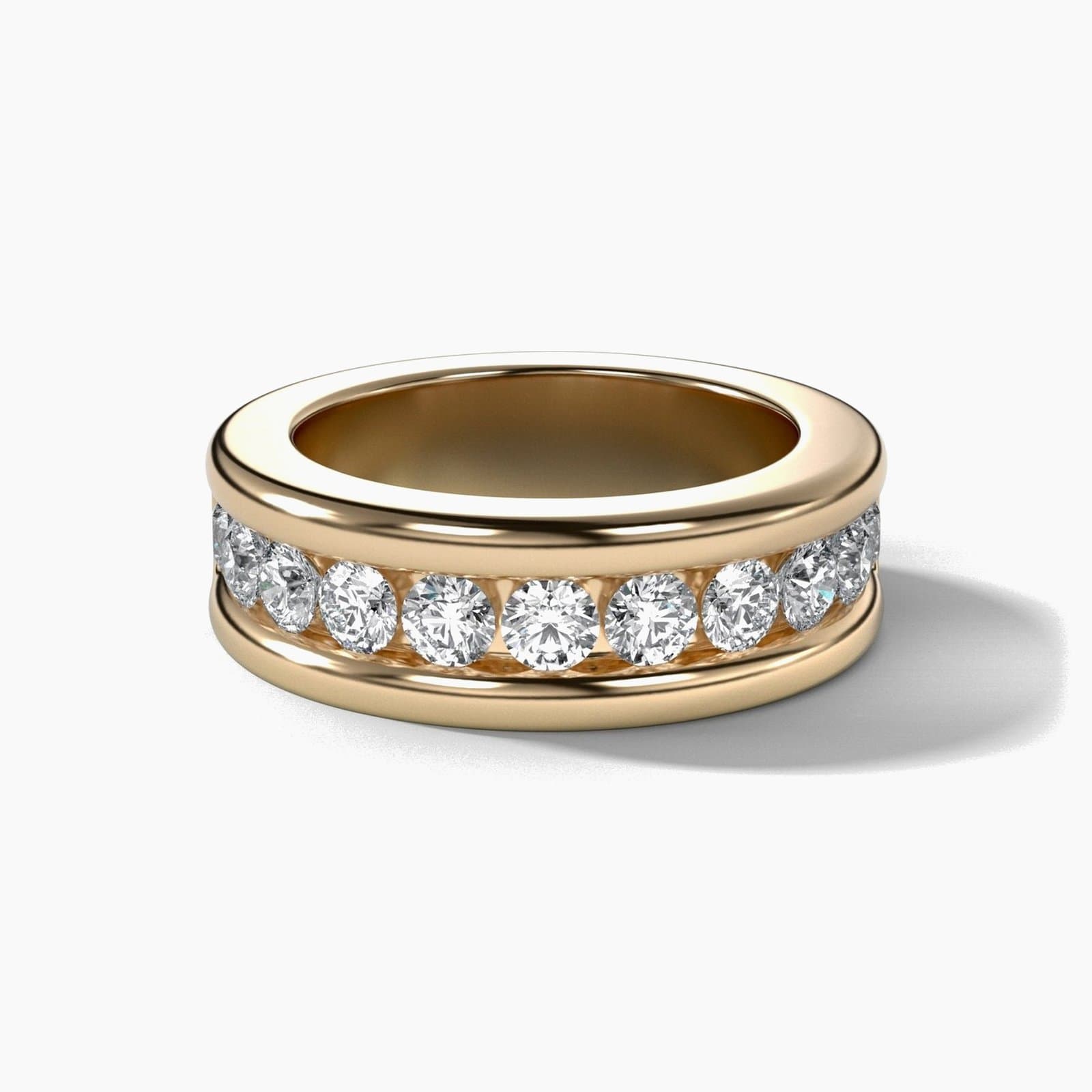 Channel set half eternity band in yellow gold