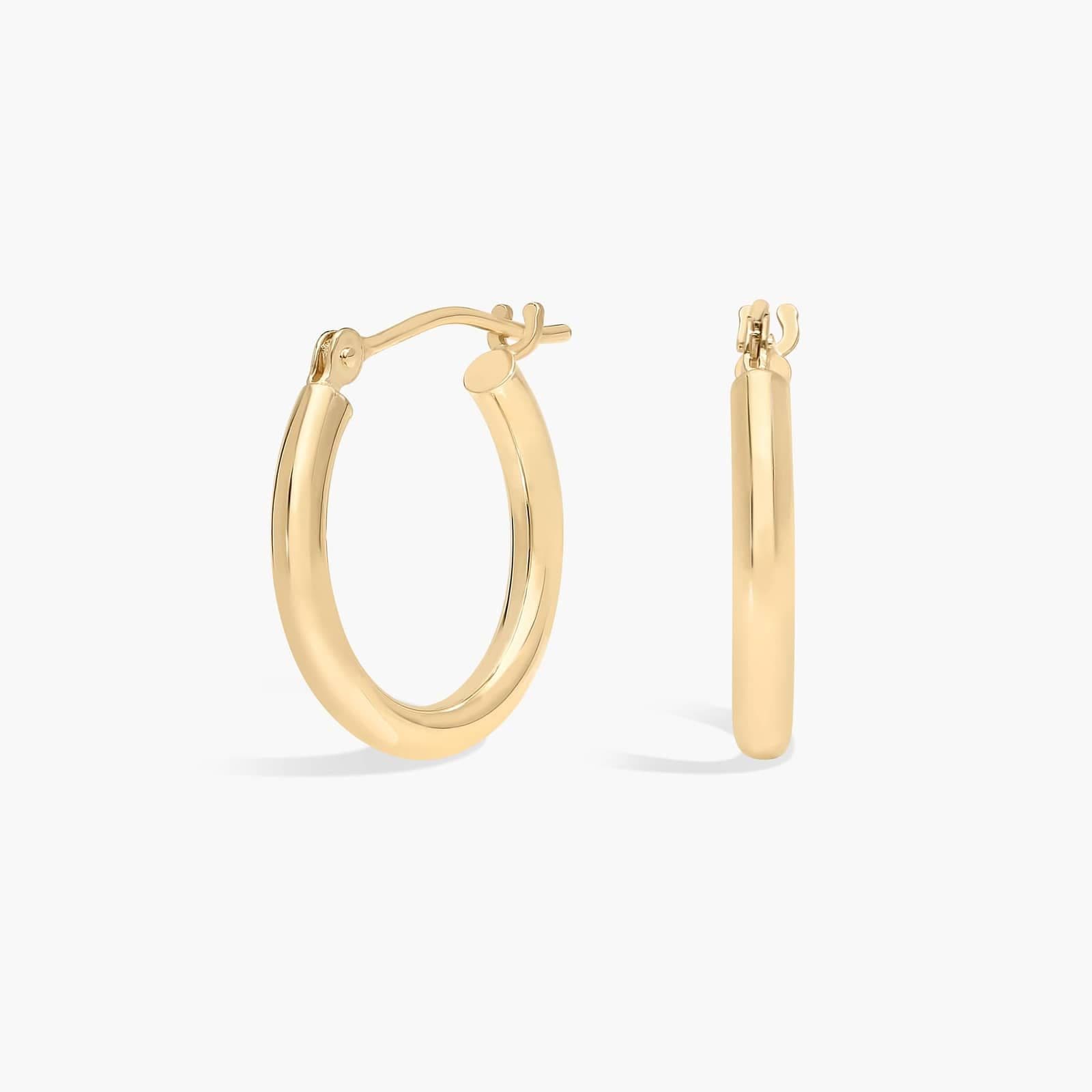 Gold hoop earrings, 16 mm, in 14K yellow gold