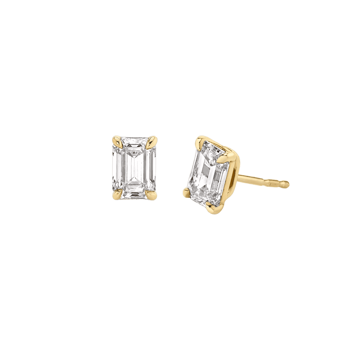 Emerald Cut Diamond Stud Earrings in Yellow Gold