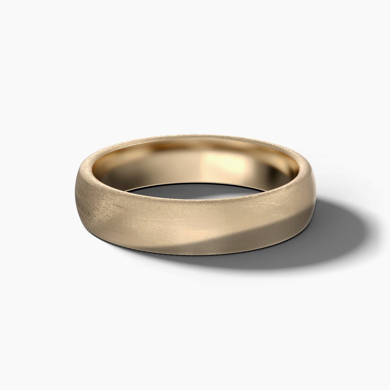 European comfort fit matte wedding band, 5 mm wide, in yellow gold