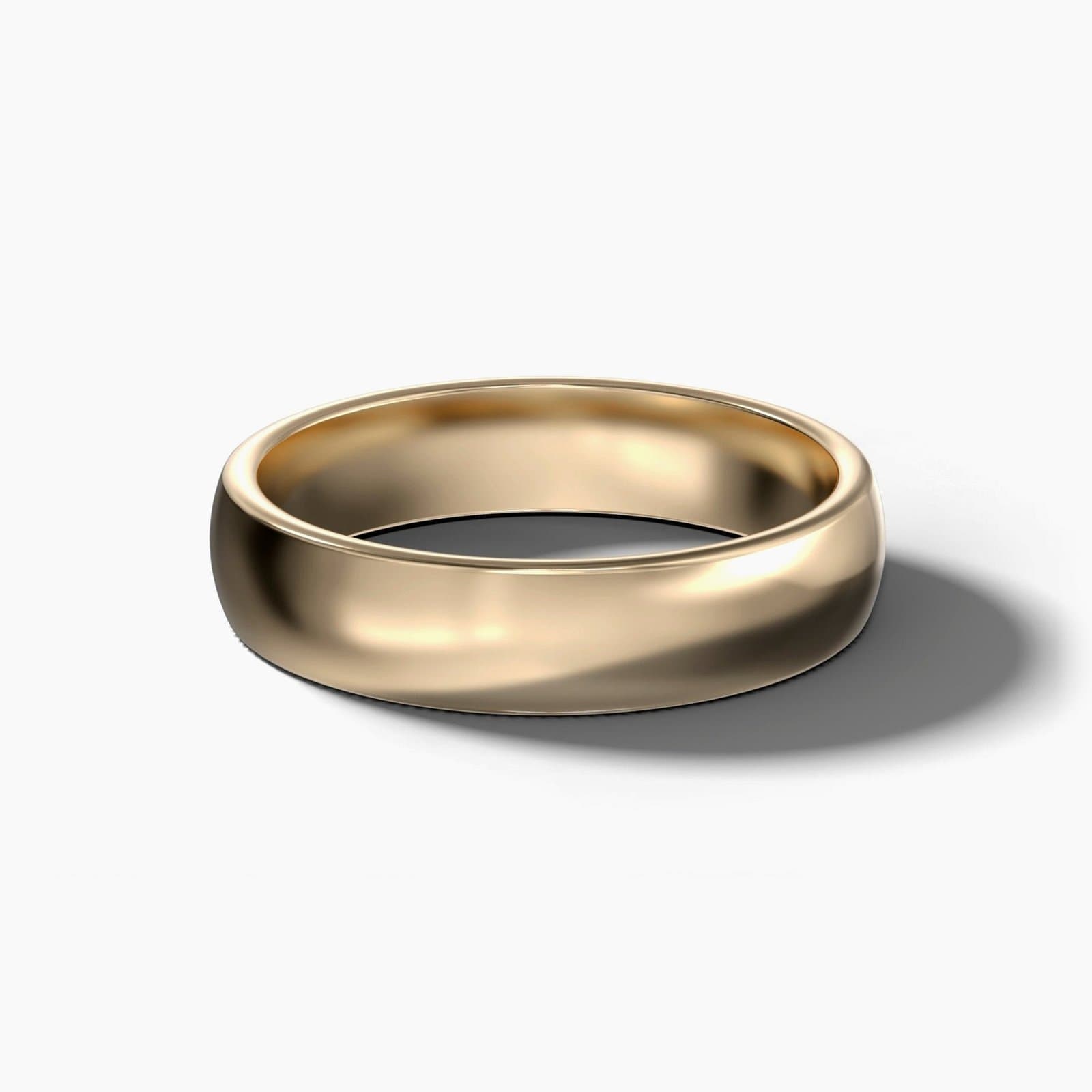 European comfort fit wedding band, 5 mm wide, in yellow gold