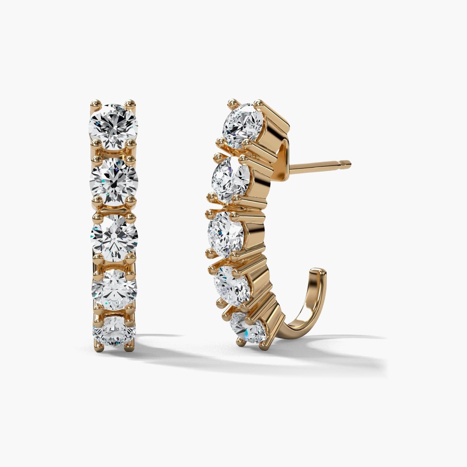Five stone diamond J hoop earrings in yellow gold
