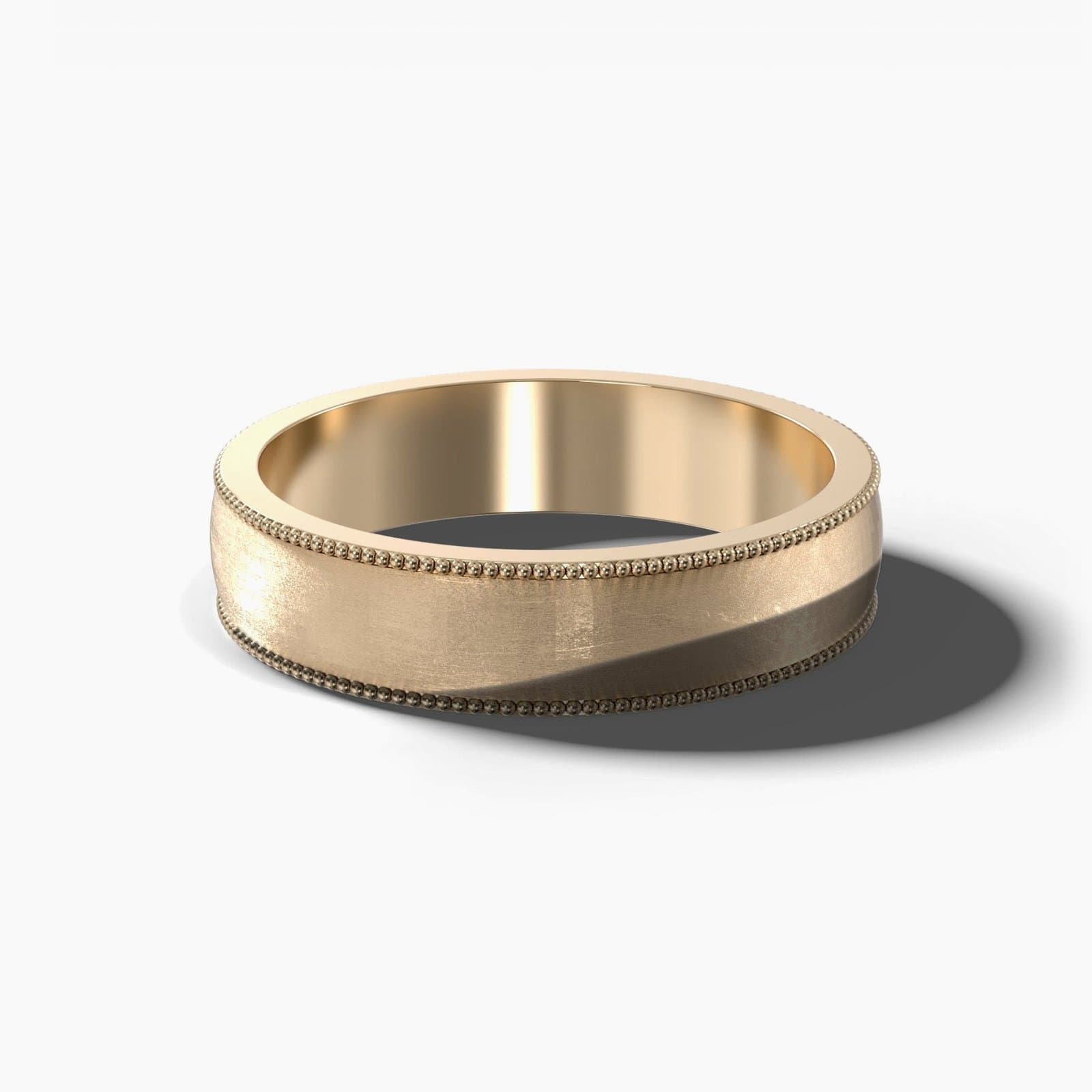 Half round milgrain matte wedding band, 5 mm wide, in yellow gold