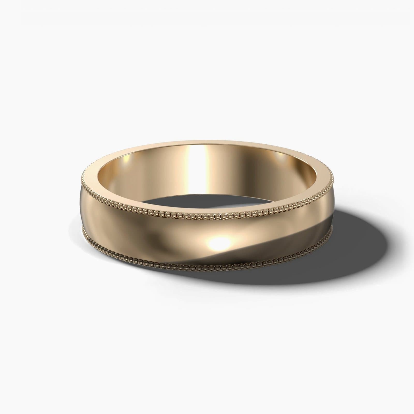 Half round milgrain wedding band in yellow gold