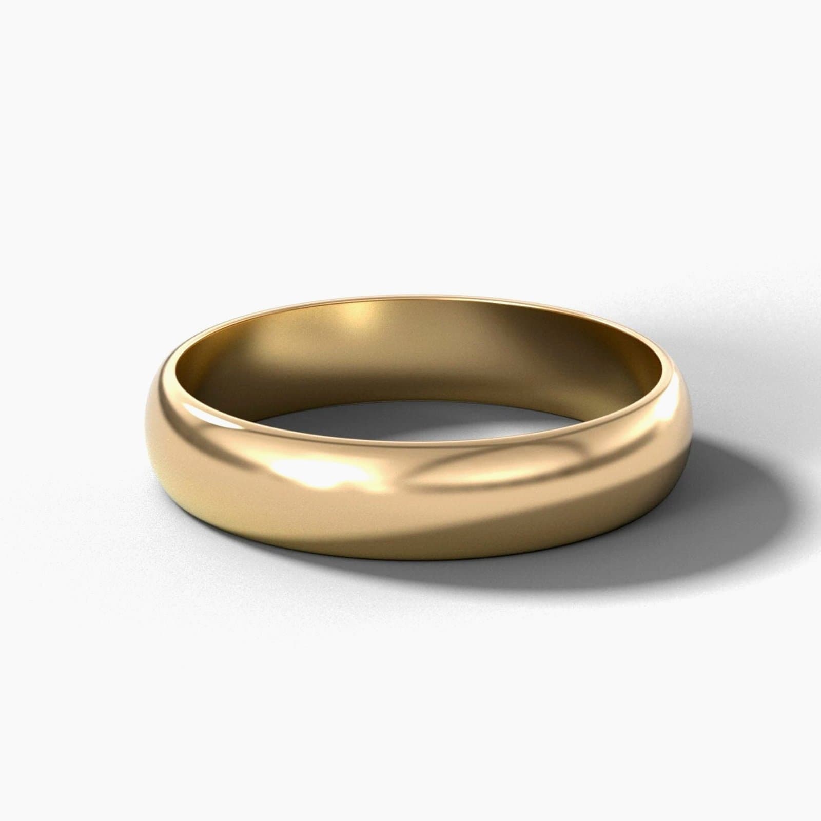 Half round wedding band, 5 mm wide, in yellow gold
