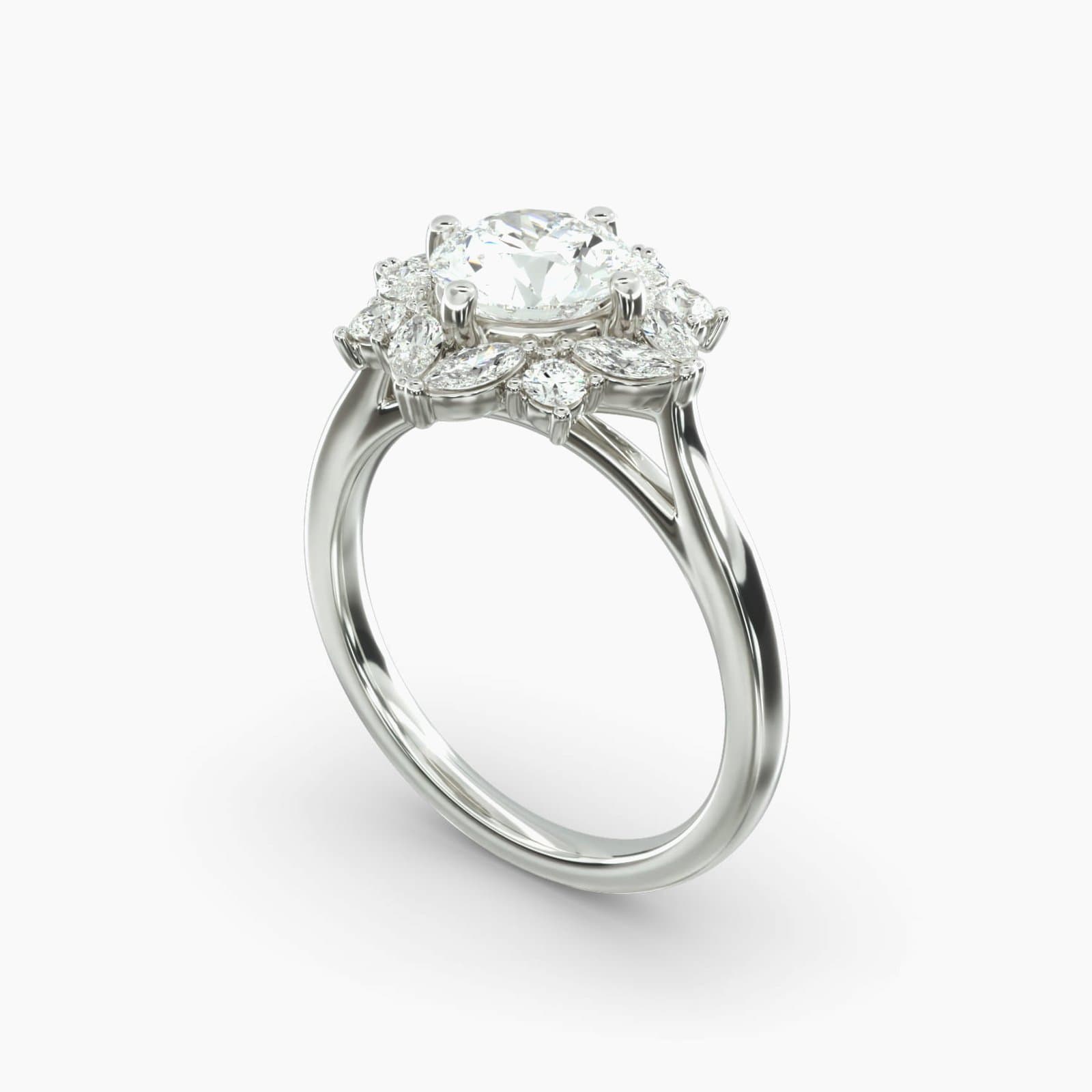 Floral Marquise Halo Engagement Ring
