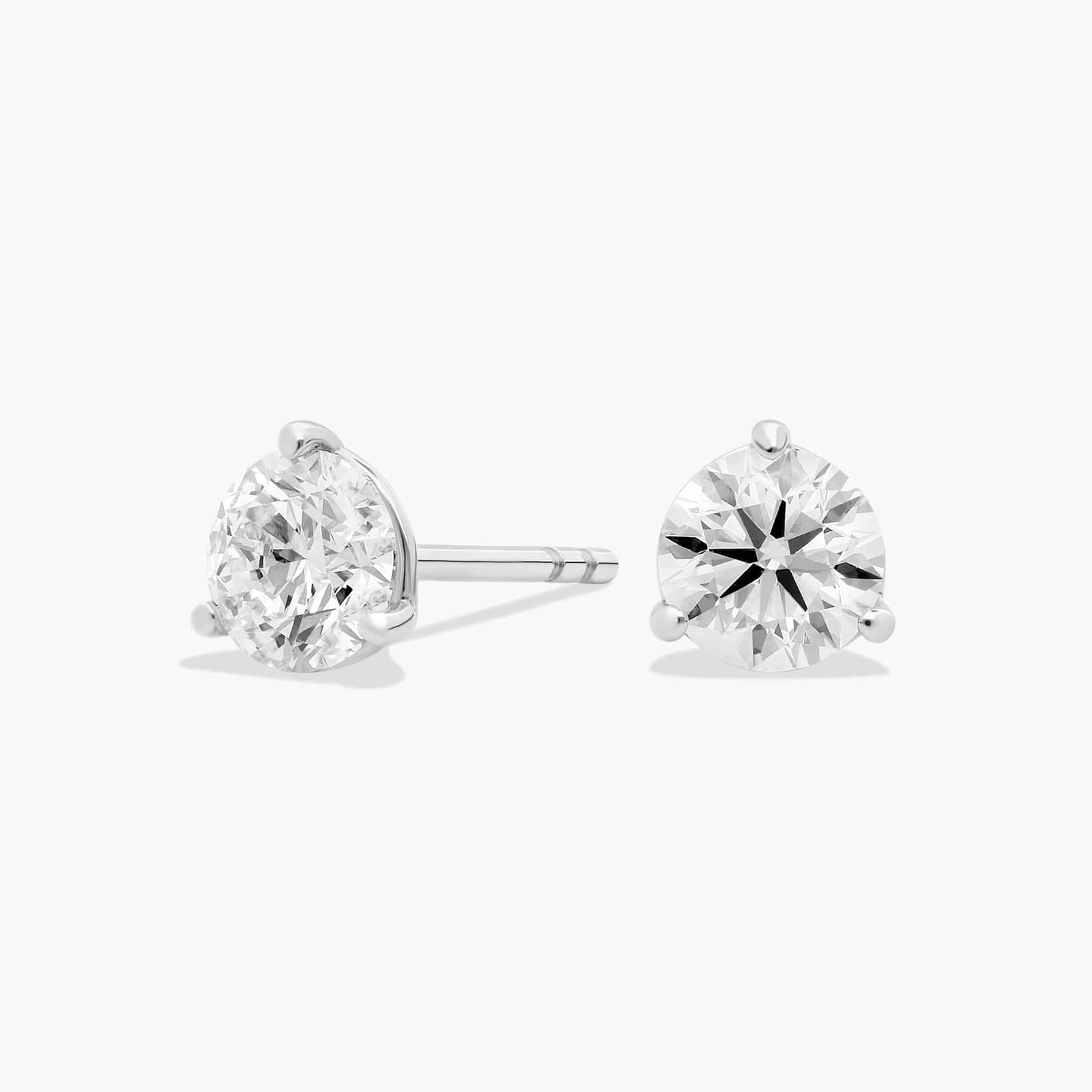 Three prong martini diamond stud earrings, 1 ct total, in 14K white gold