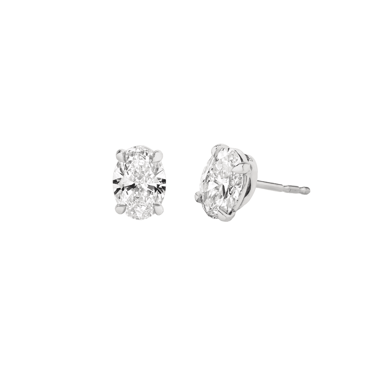 Oval Diamond Stud Earrings in White Gold