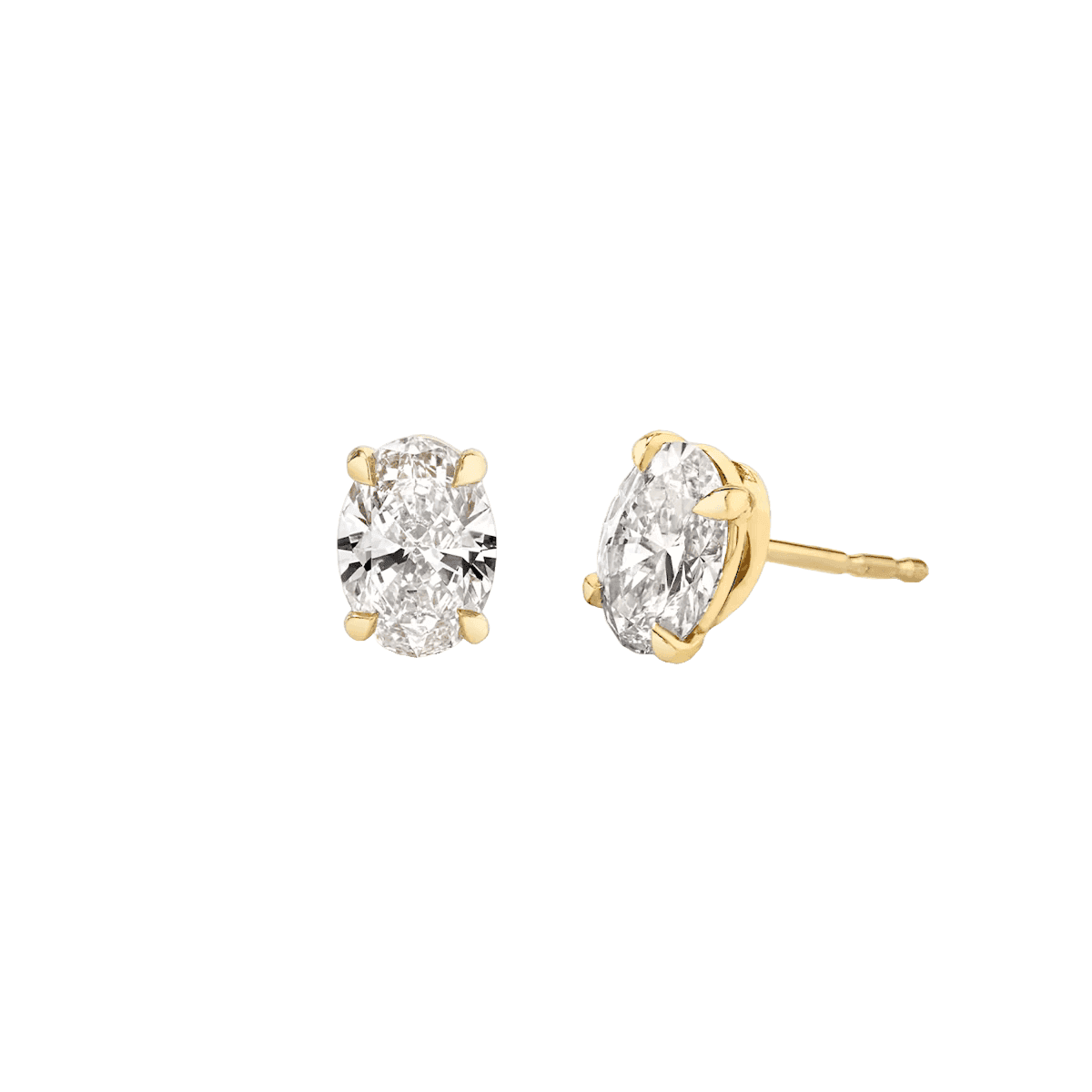 Oval Diamond Stud Earrings in Yellow Gold