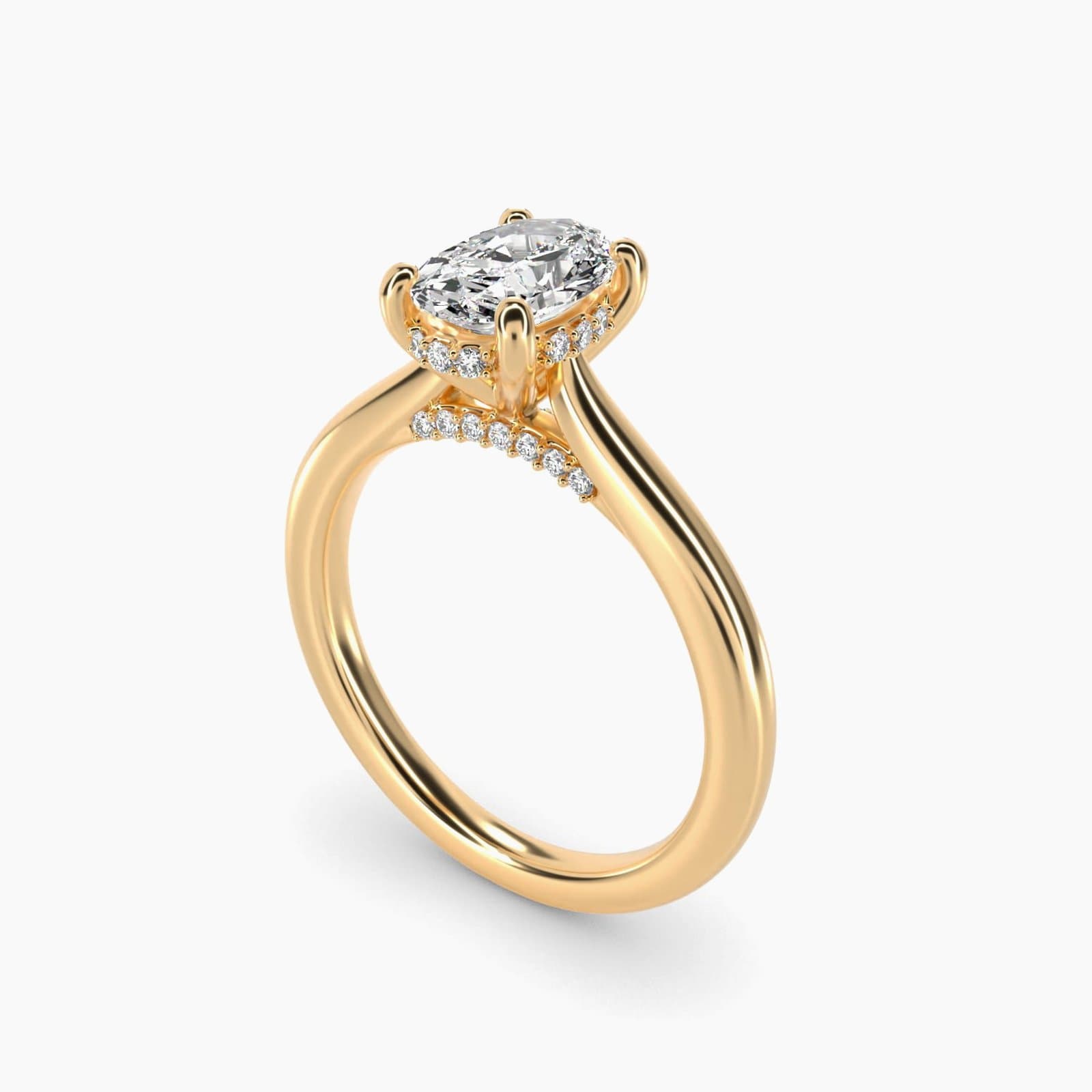 Oval hidden halo solitaire engagement ring in yellow gold