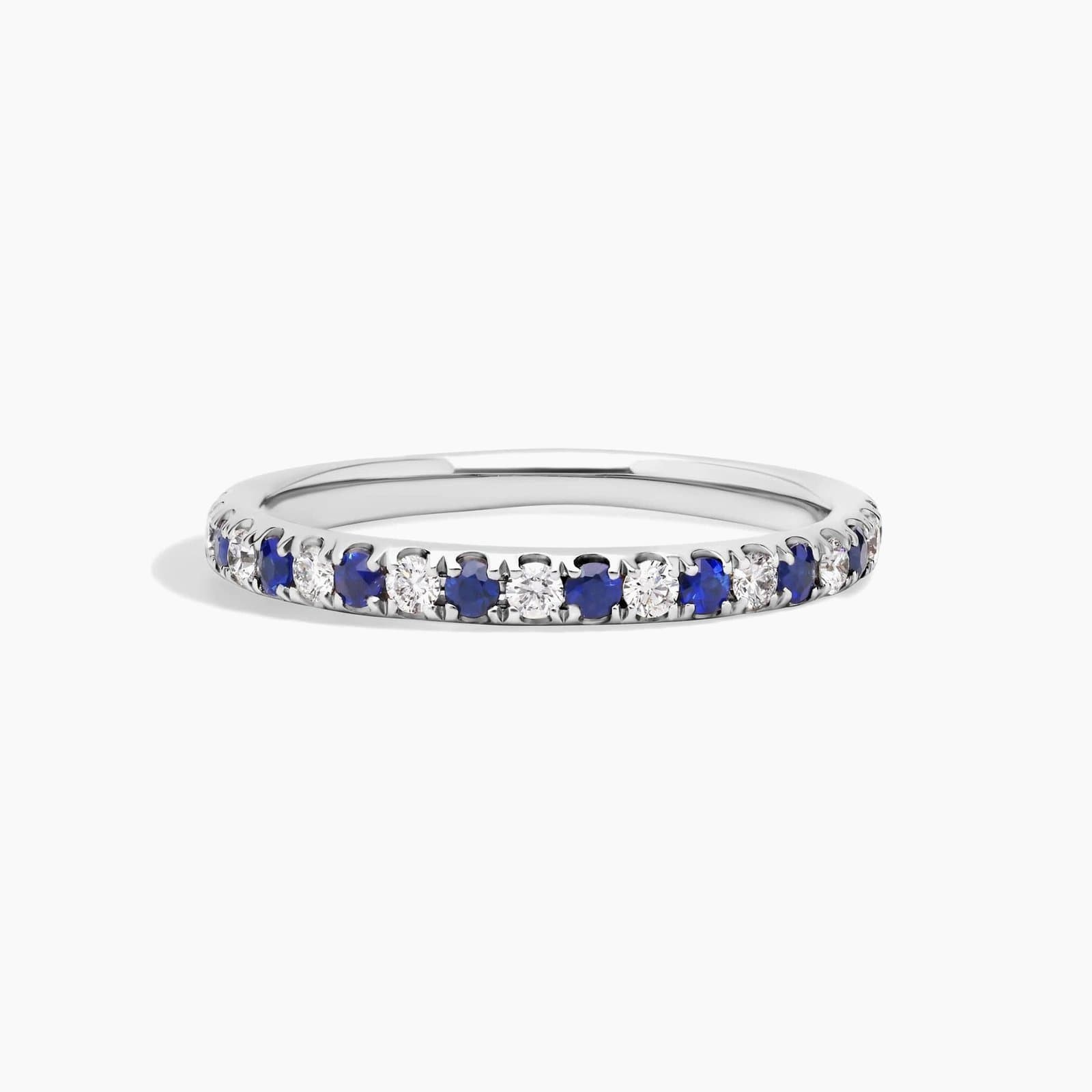 Pavé blue sapphire and diamond band in 14K white gold