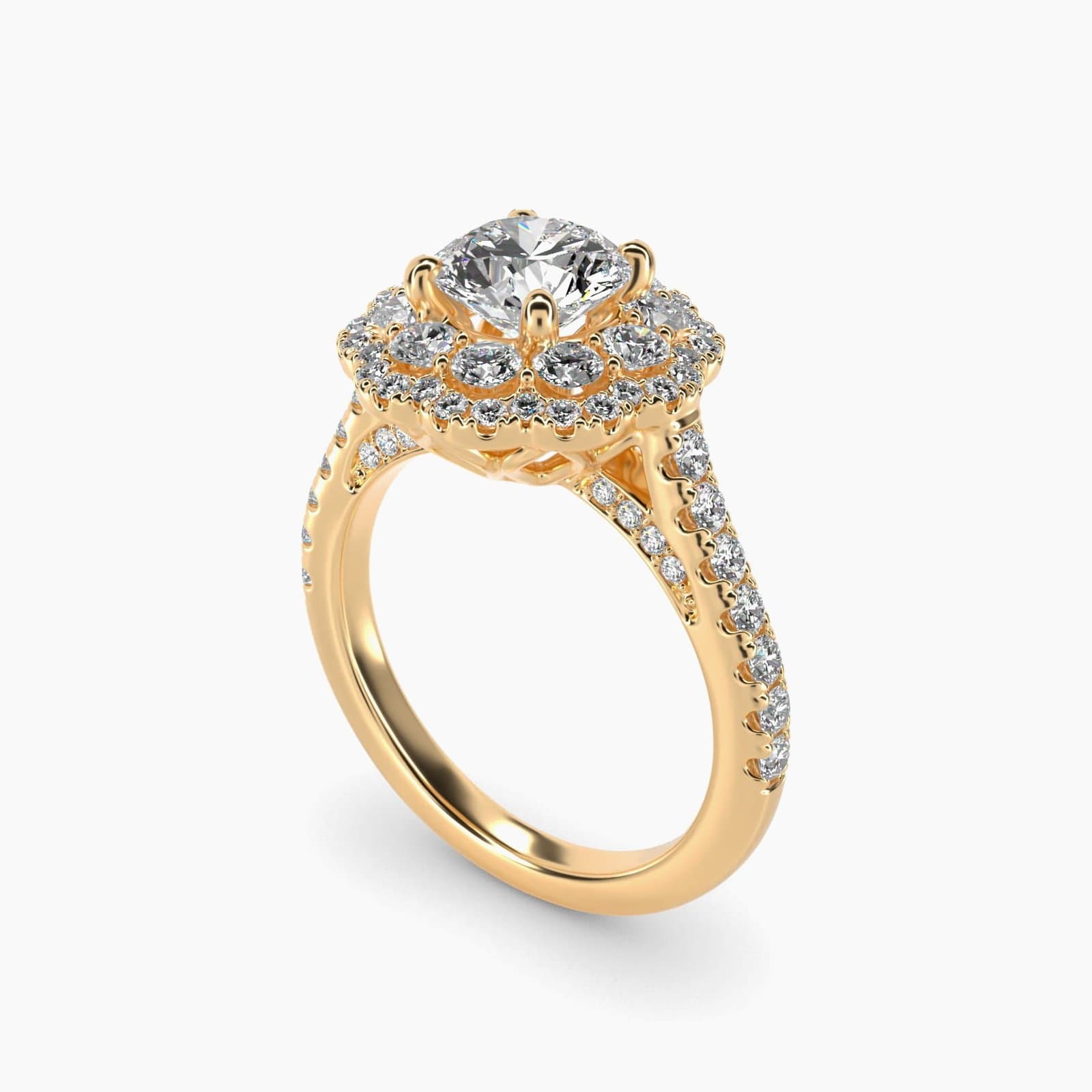 Vintage floral halo engagement ring in 14K yellow gold